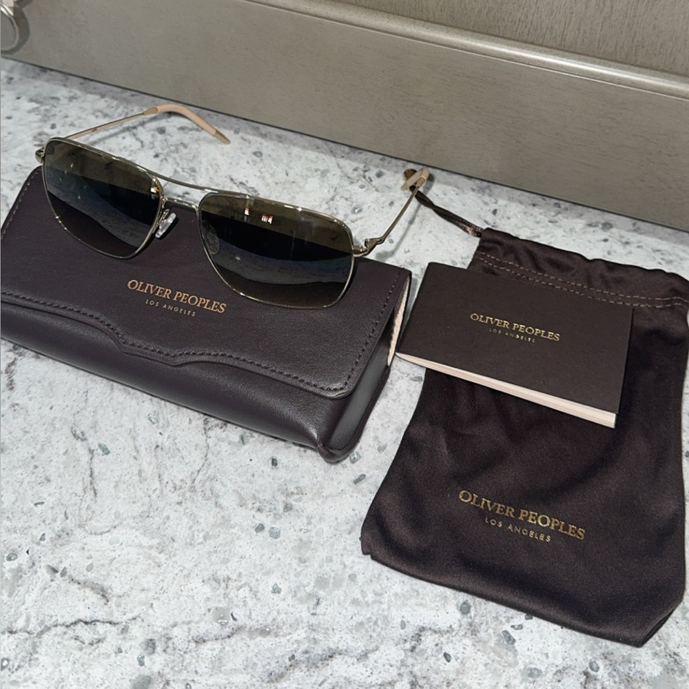 OLIVER PEOPLES Clifton 5035/85 Rectangle Sunglasses Gold Frame NEW AUTHENTIC - Picture 3 of 14